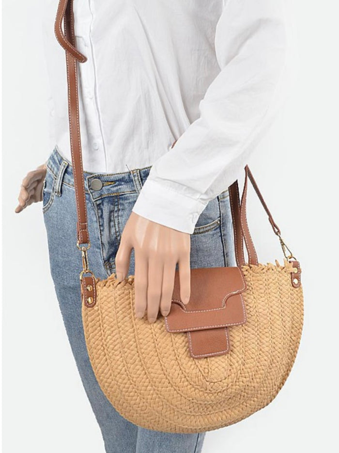 Flap Straw Crossbody Bag