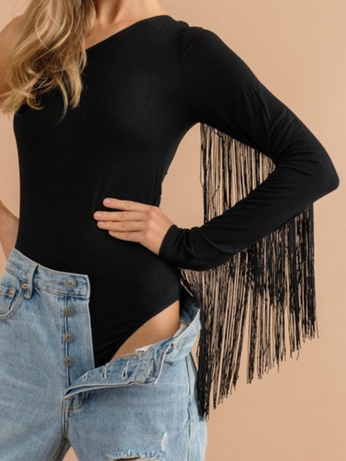 Fringe Detail One Shoulder Bodysuit