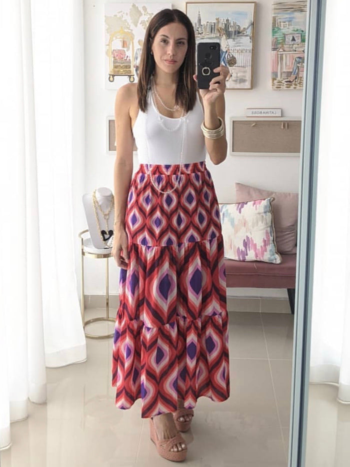 Red purple swirl Maxi Skirt