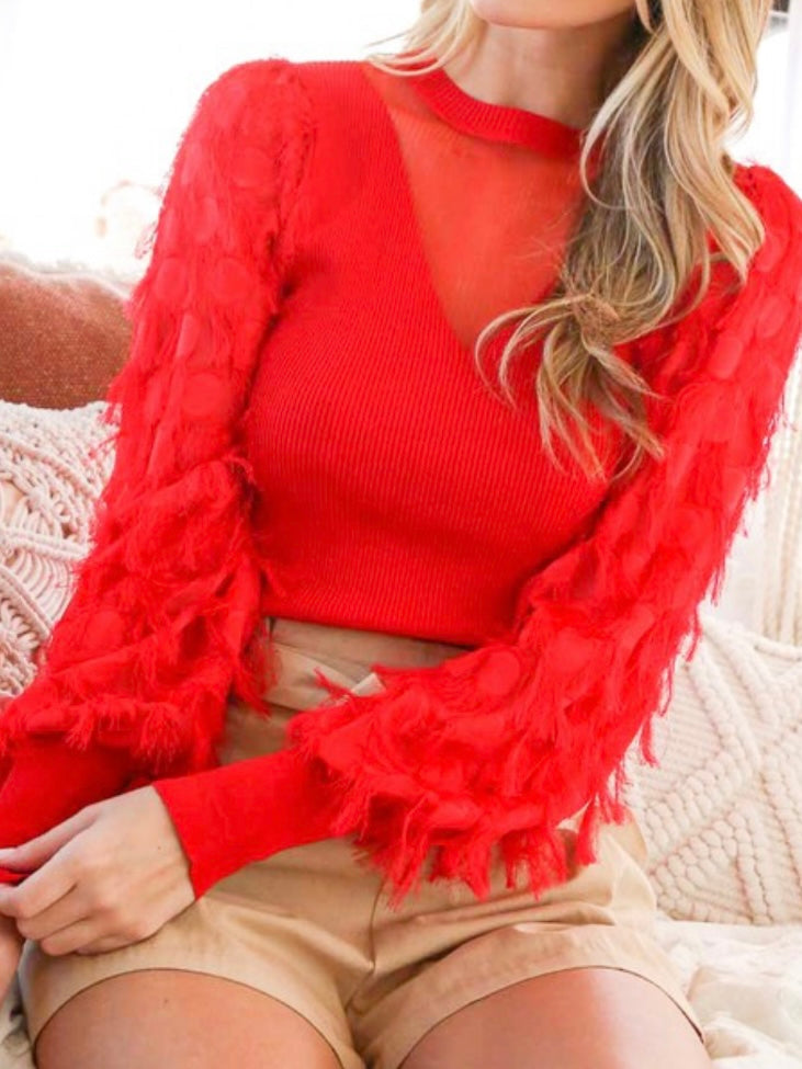 Tassel Sleeve Delicate Sweater