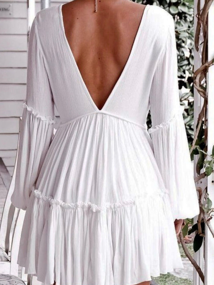 Boho Puff Sleeve V Neck Dress