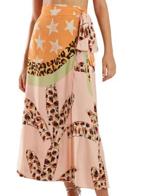 Tropical Cheetah Mixed Print Wrap Skirt