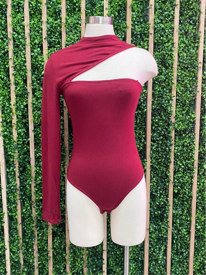 One Shoulder Cutout Sleeves Bodysuit