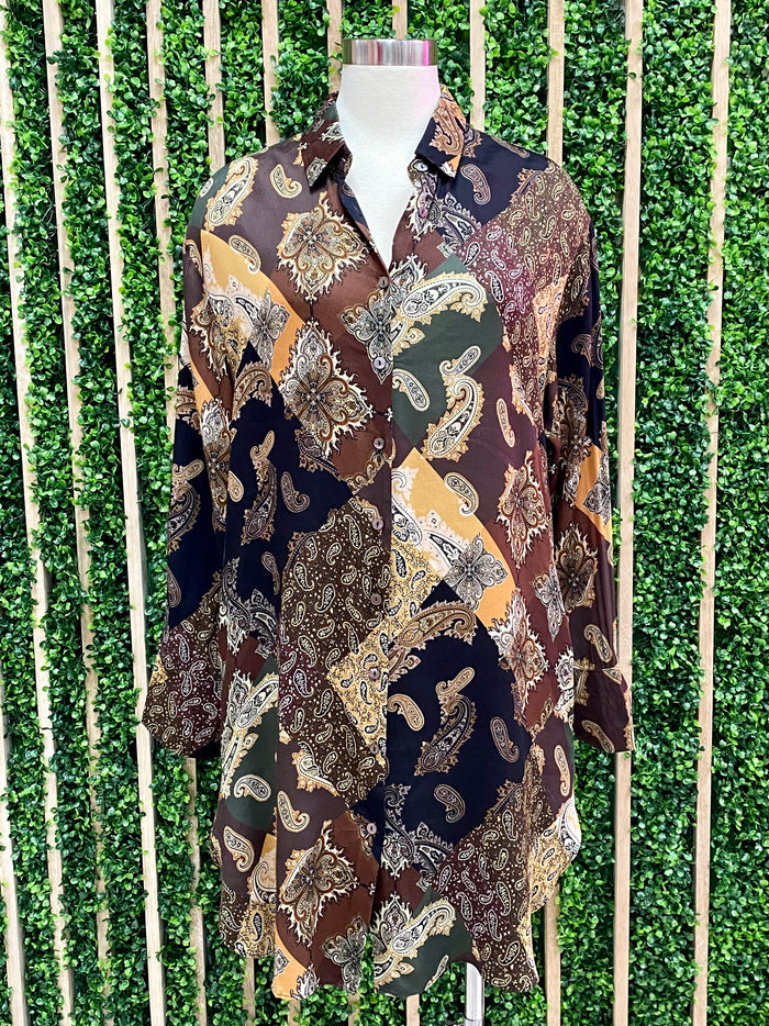 Burgundy Paisley Blouse Dress