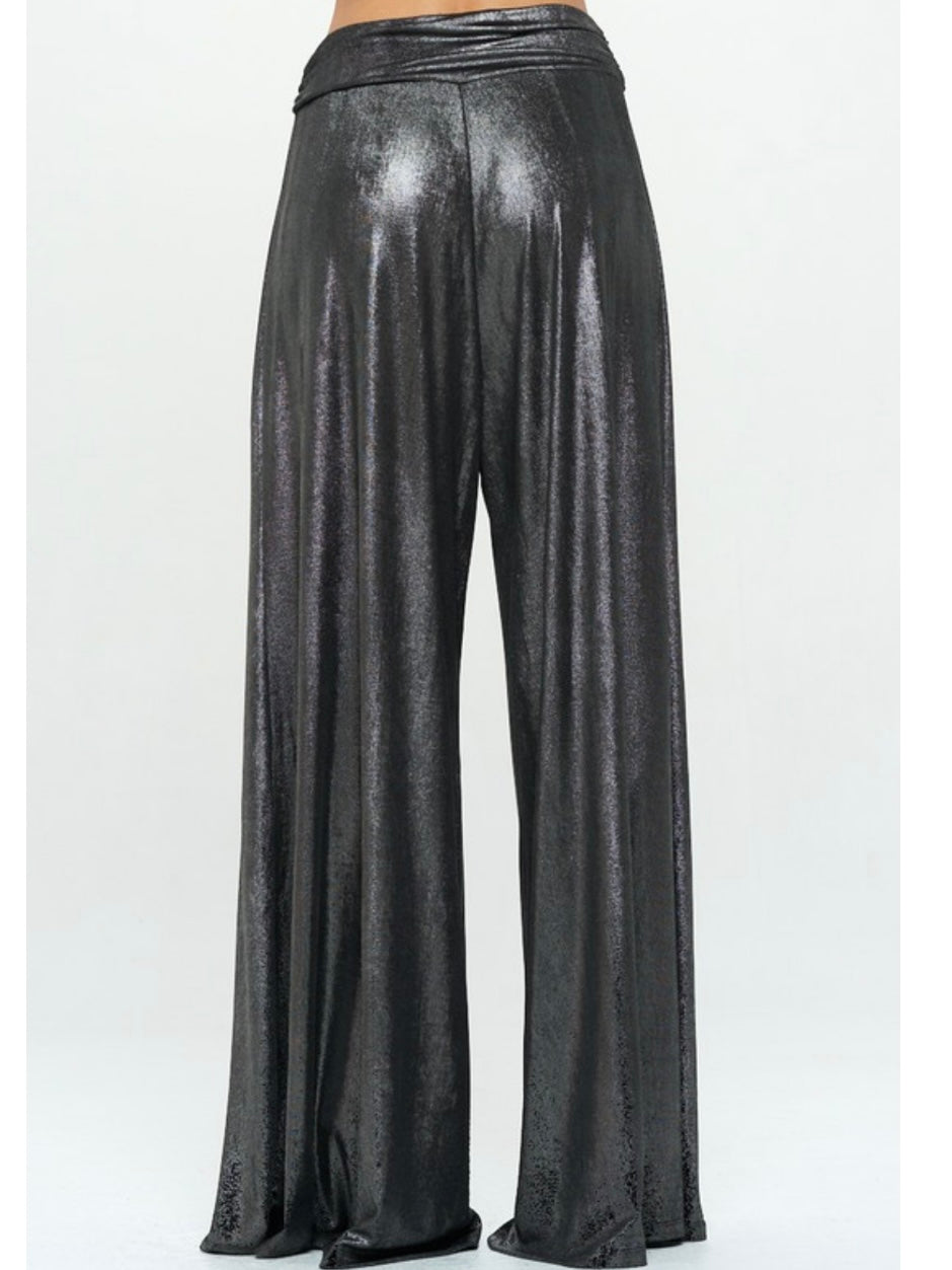 Wide Leg Metallic Pants
