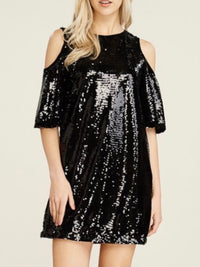 Black Sequins Cold Shoulder Dress