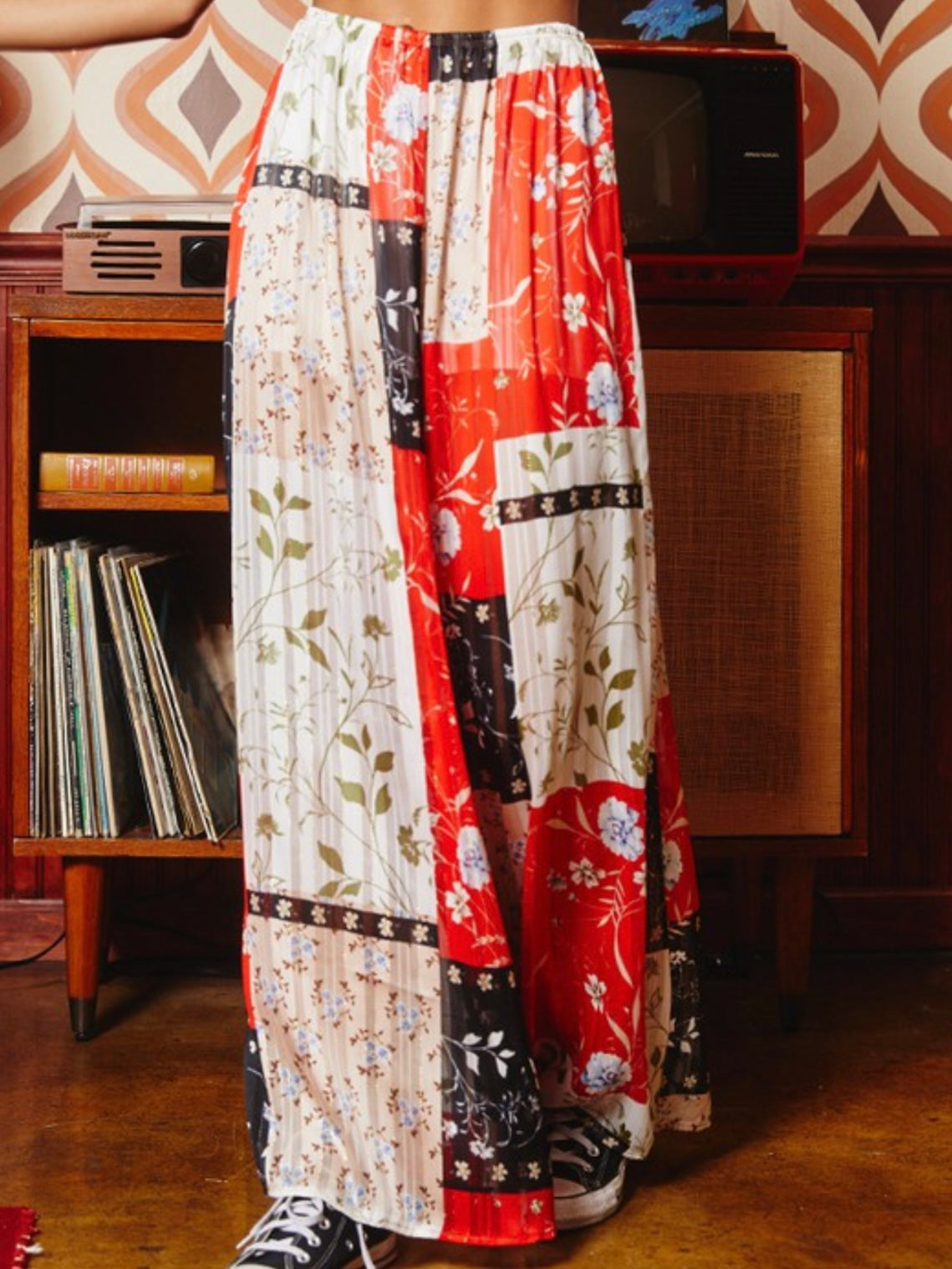 Floral Print Patchwork Pants