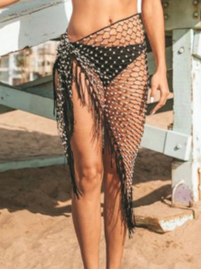 Silver fishnet wrap skirt