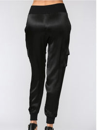 Black Satin Cargo Jogger