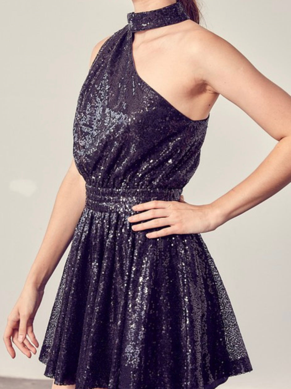 Sequined Mock Neck Dress