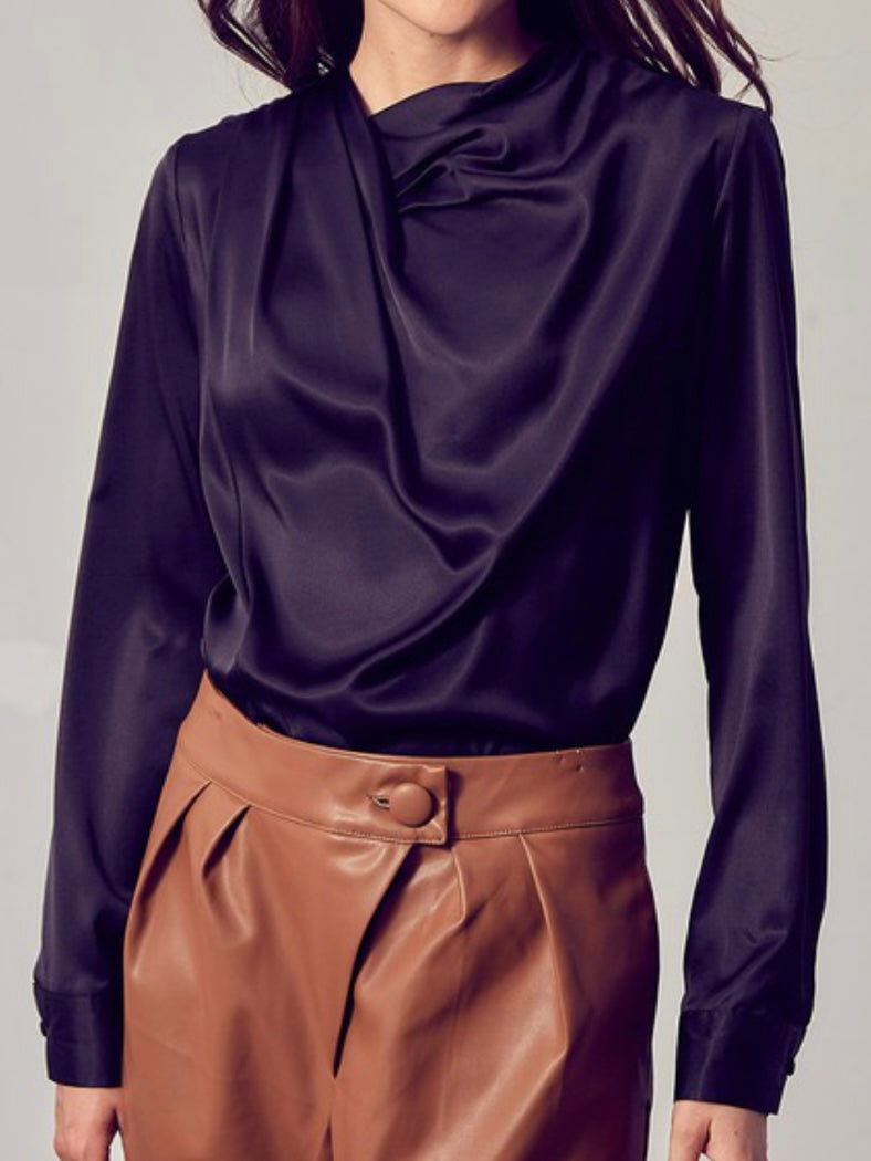 Elegant Long Sleeve Draped Bodysuit