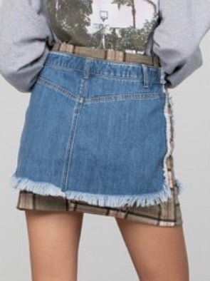 Plaid Detail Denim Mini Skirt