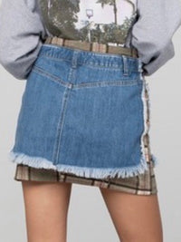 Plaid Detail Denim Mini Skirt