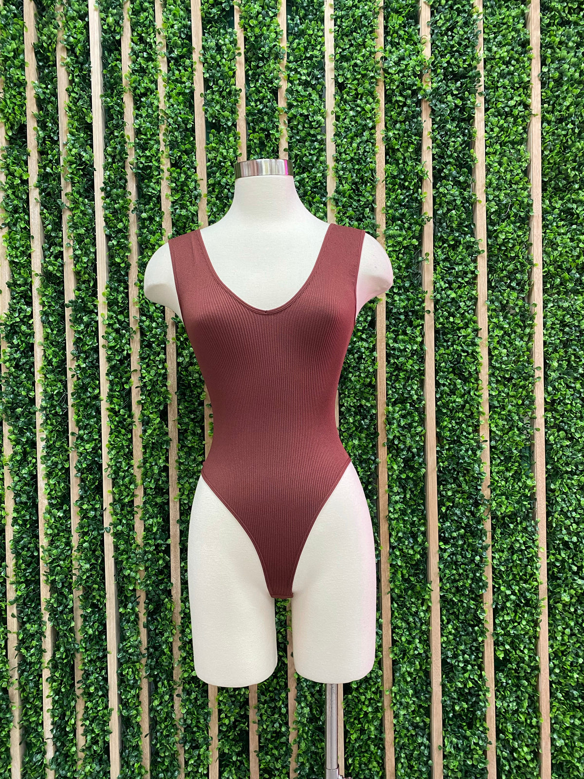 Ribbed V Neck Bodysuit