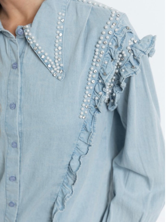 Embellished Collar Denim Blouse