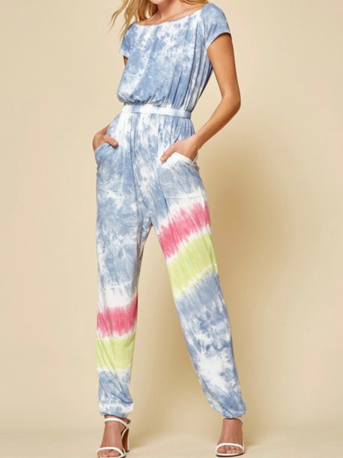 Tie Dye Ombre Off Shoulder Jumpsuit