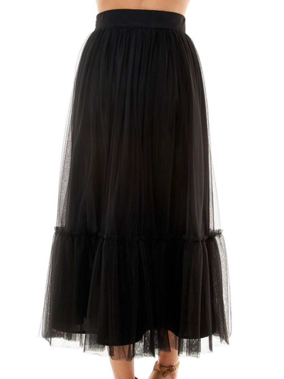 Black Tulle Midi Skirt