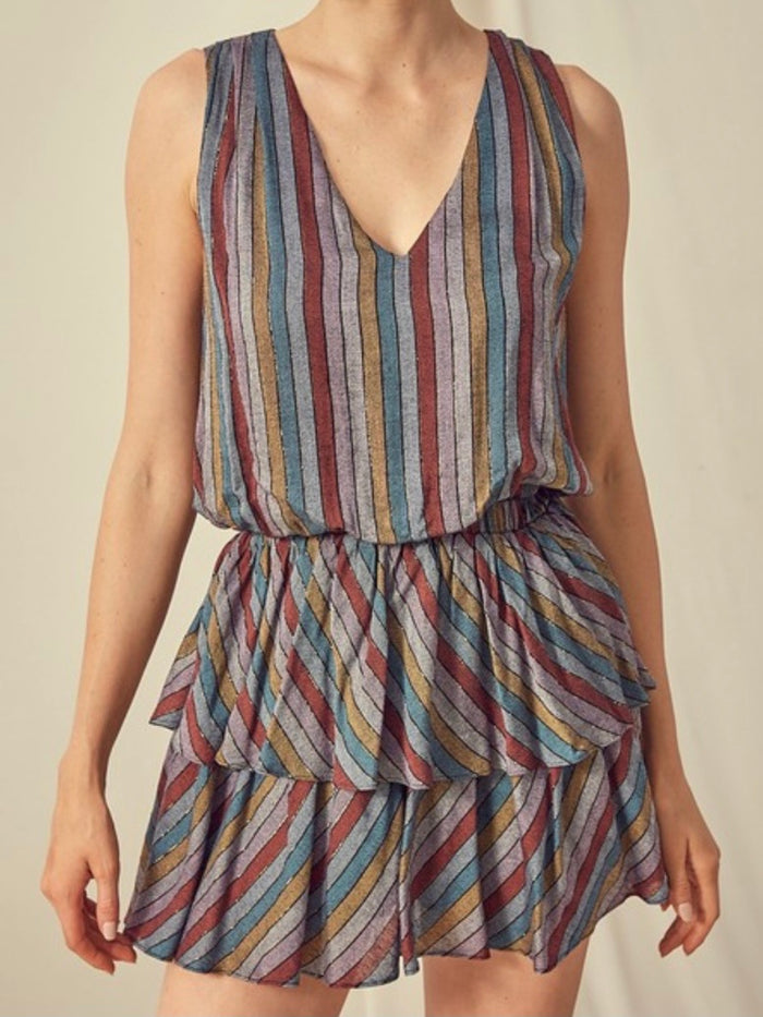 Striped Smocked Sleeveless Midi Dress