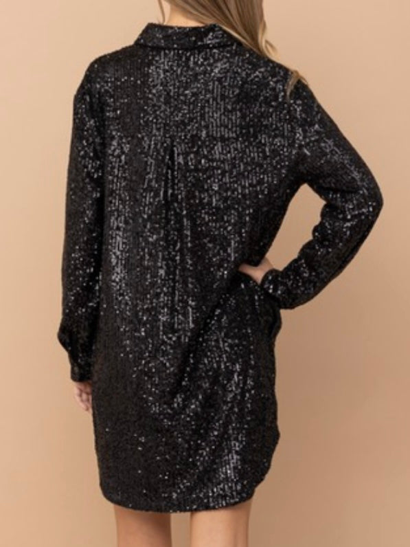 Black Sequins Blouse Dress