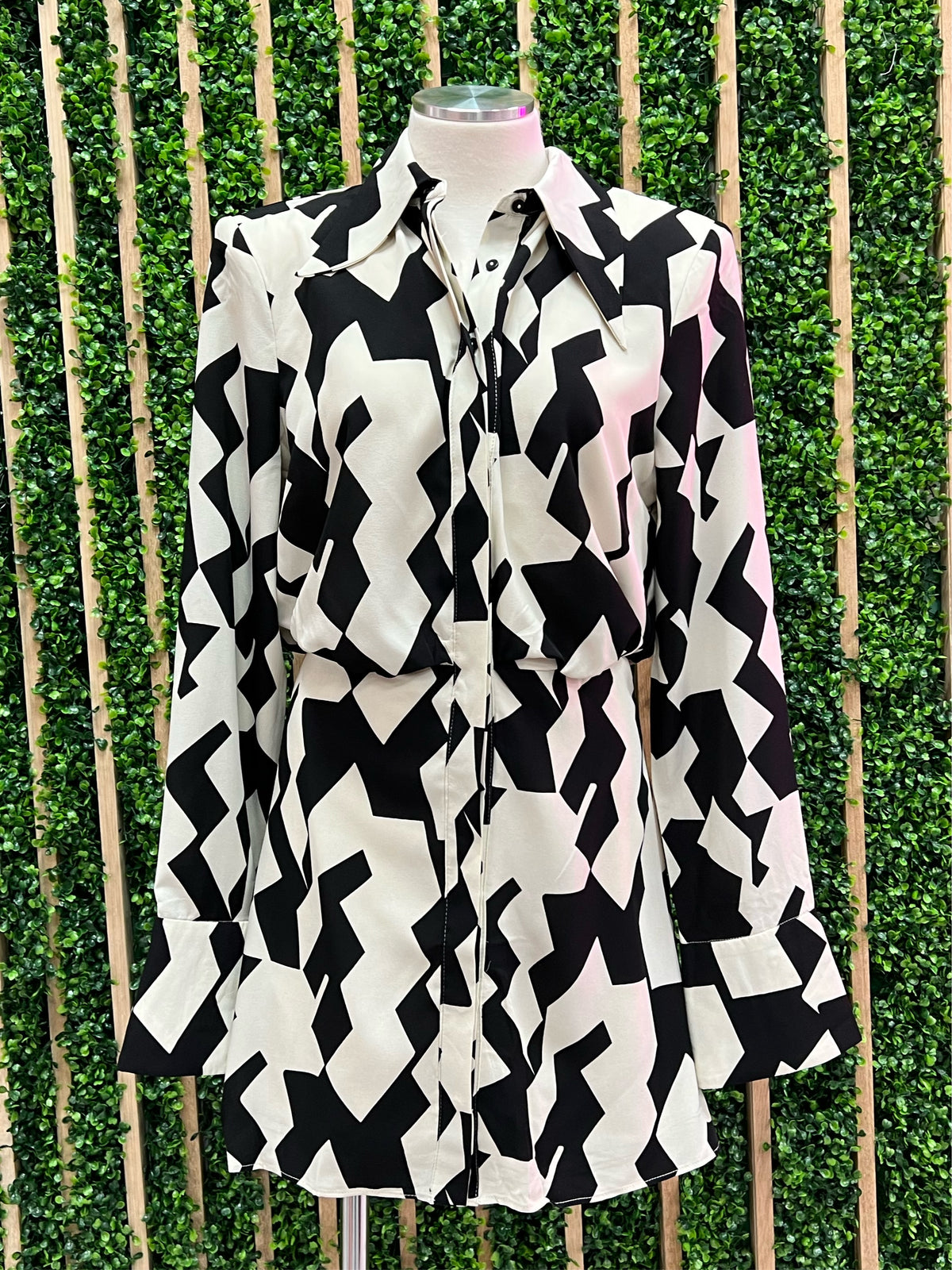 Black White Print Blouse Dress