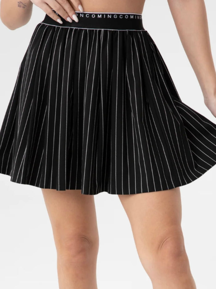 Black Striped Pleated Short Skirt