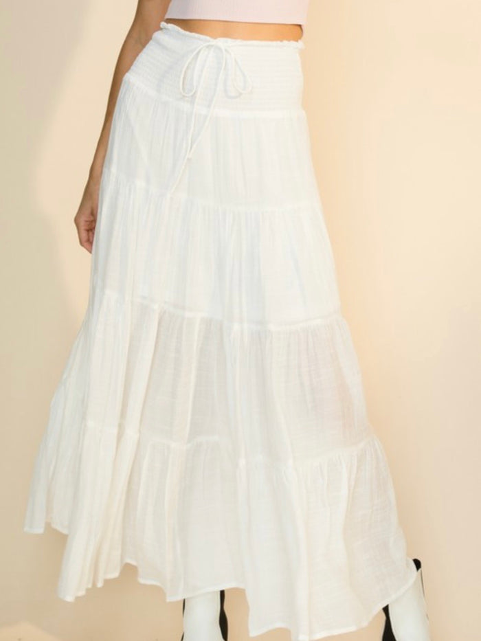 Smocked Waist Bohemian Maxi Skirt