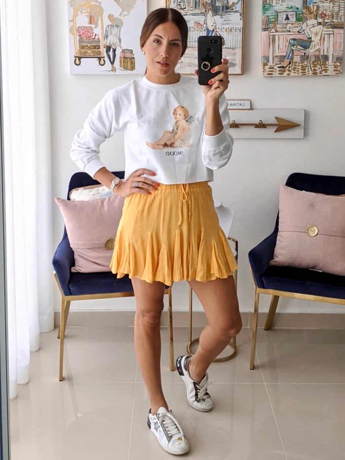 Mustard Flouncy Ruffled Mini Skirt