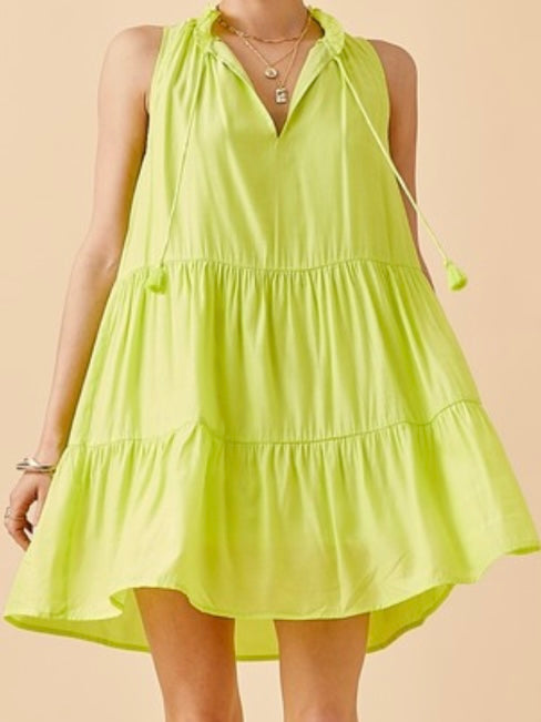 Lime Sleeveless TIered Short Dress