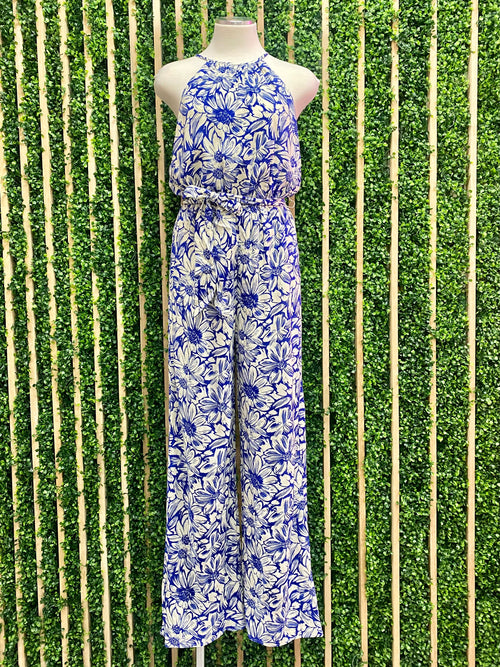 Royal Blue Floral Print Jumpsuit