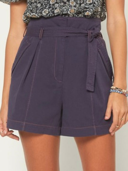 Contrast Stitch High Waist Shorts