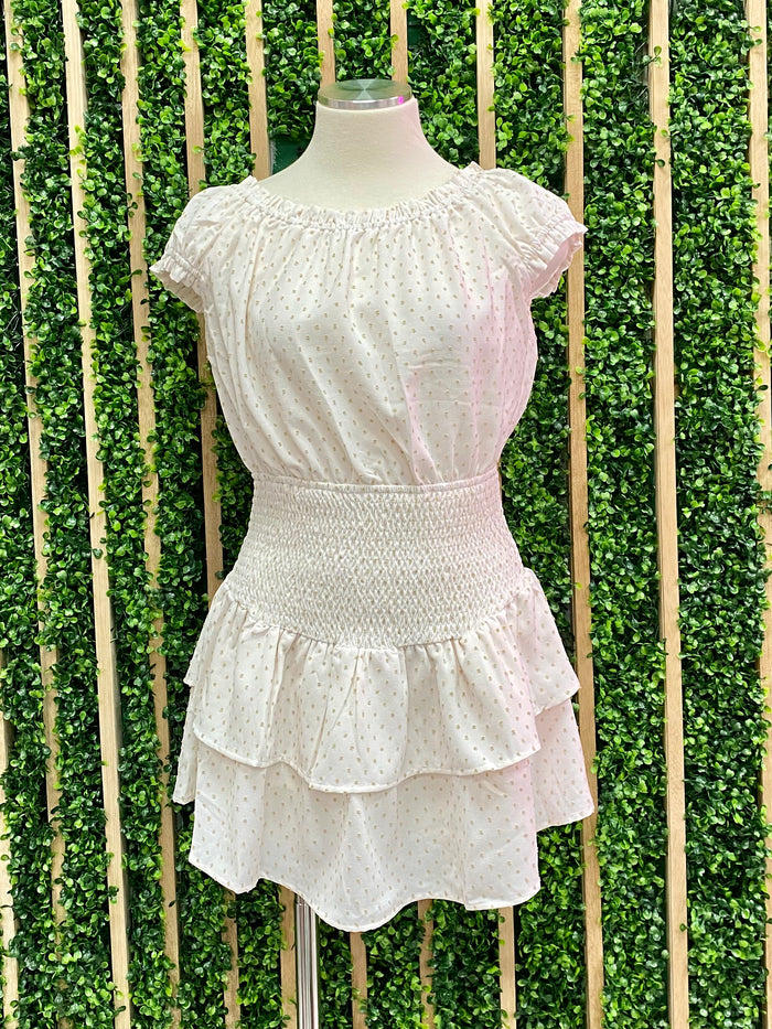 Cream Dots Off Shoulder Romper