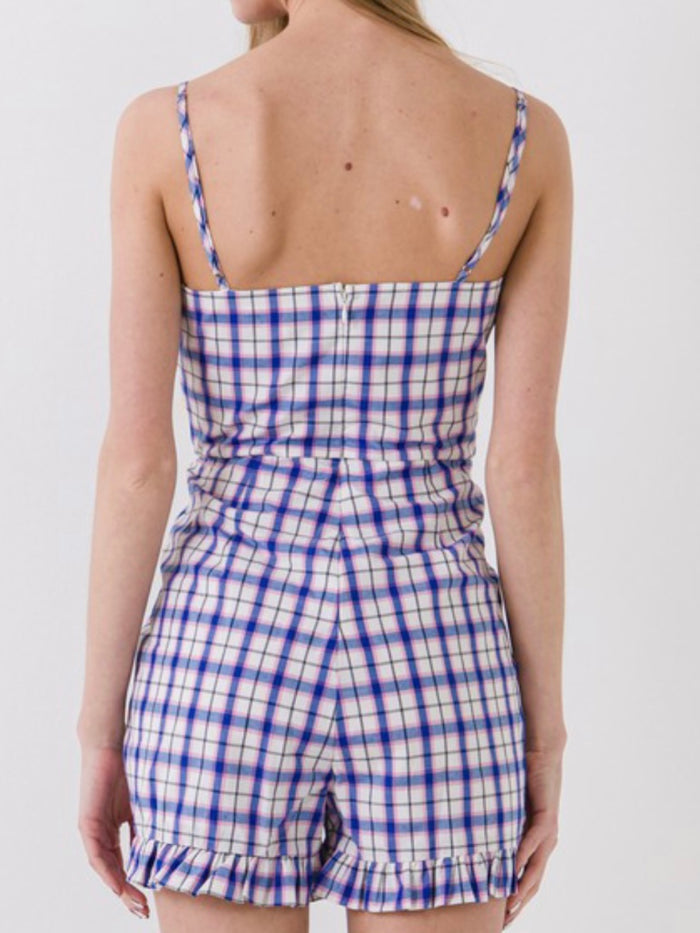 Sleeveless Blue Plaid ROmper