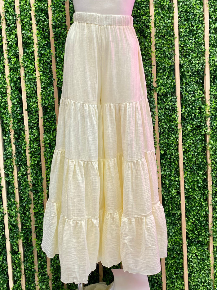 Cream Flowy Tiered Wide Leg Pant