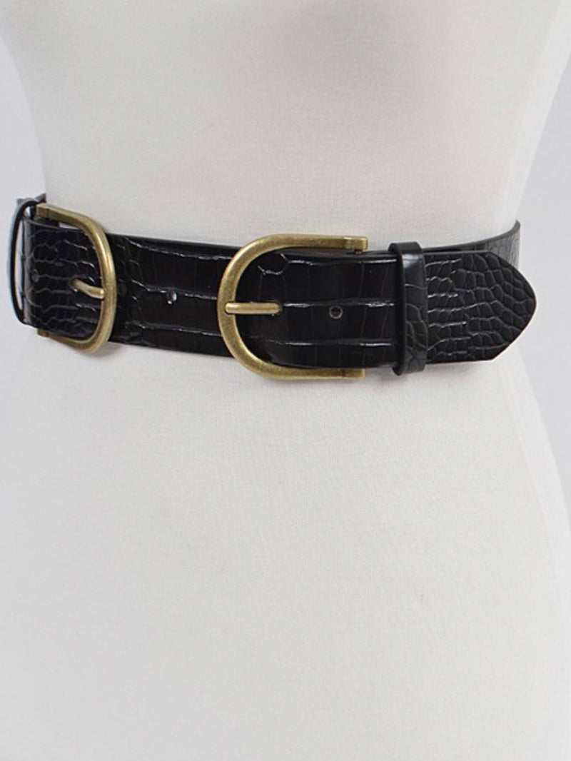 Two Buckle Croc Belt