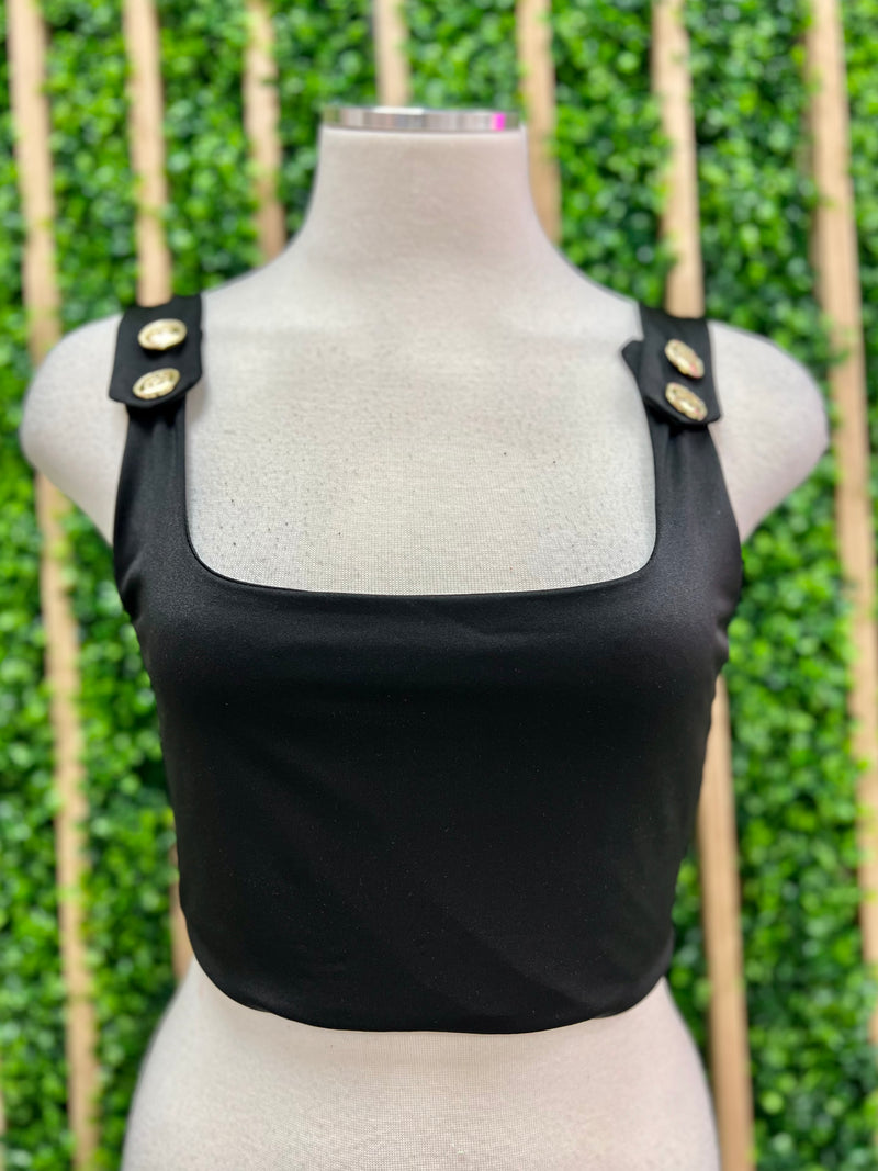 Black Button Trim Crop Top