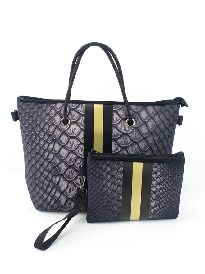 Black Croc Neoprene Crossbody