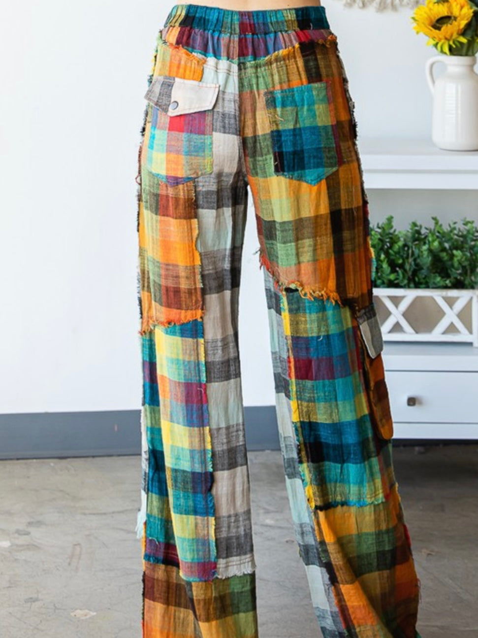 Bright Plaid Wide Leg Pant