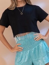 Rhinestone Fringe Crop Shirt