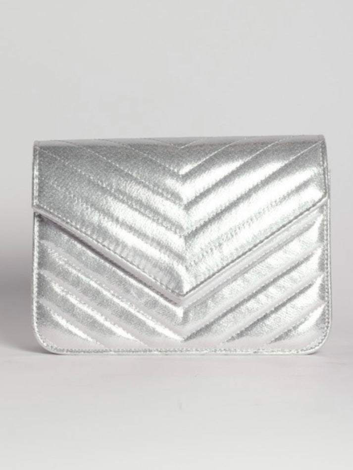 Silver Quilted Crossbody Bag