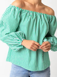 Green Stripe Off SHoulder Top