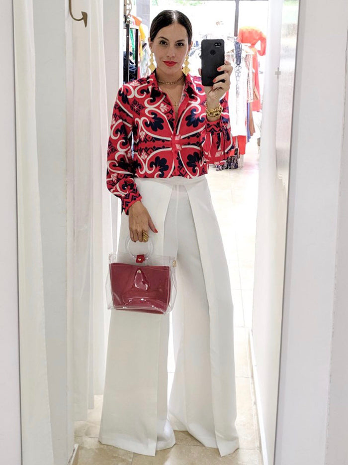 Red Ornate Print Blouse