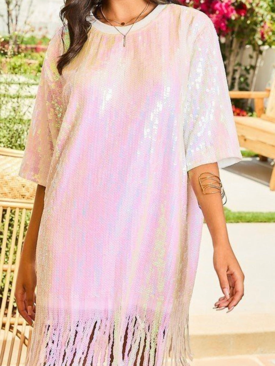 White Sequin Shirt Dress