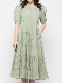 Sage Eyelet Balloon Sleeve Dress