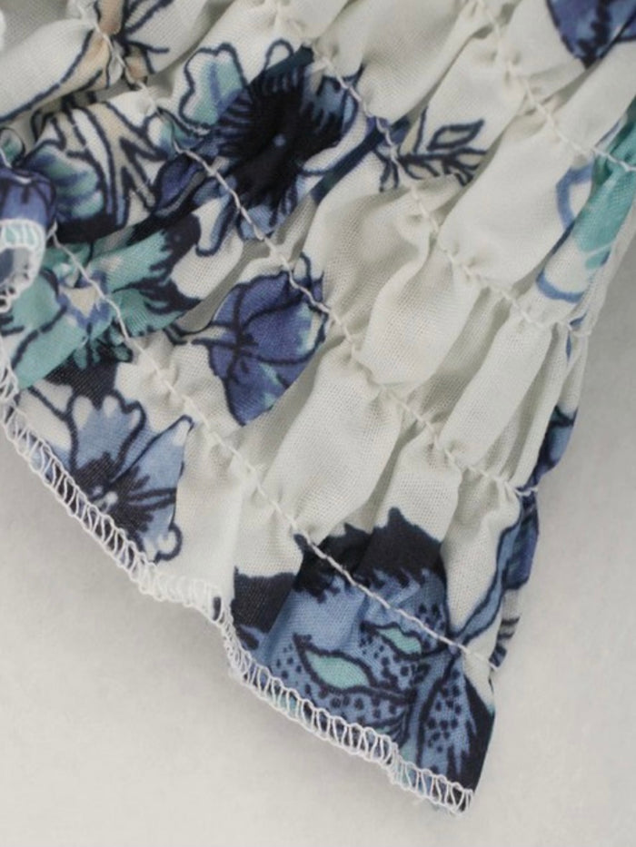 Blue Floral Print Wind Cross Top