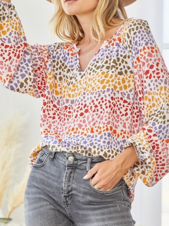 Multi Dots Balloon Sleeve Blouse