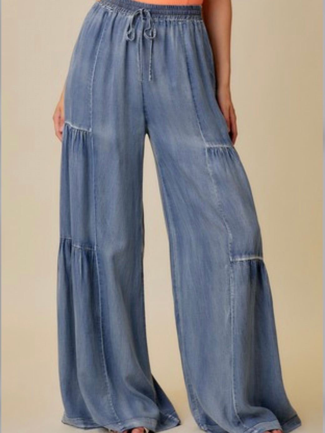 Ruffled Washed Denim Pant