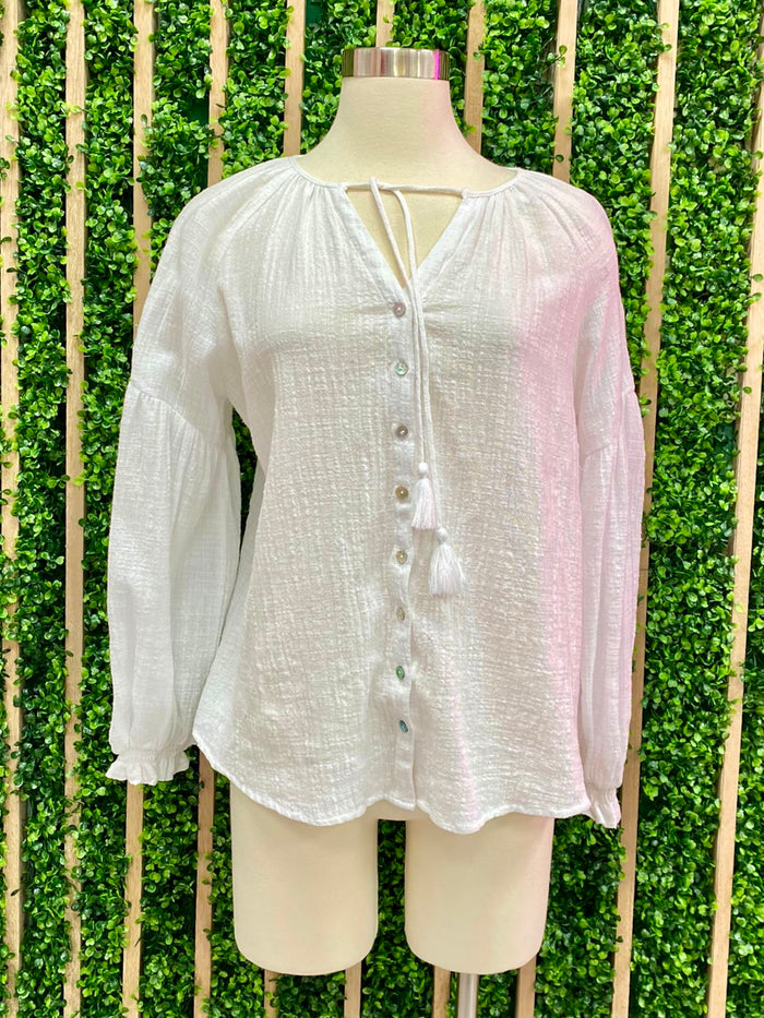 Gauze String Peasant Top
