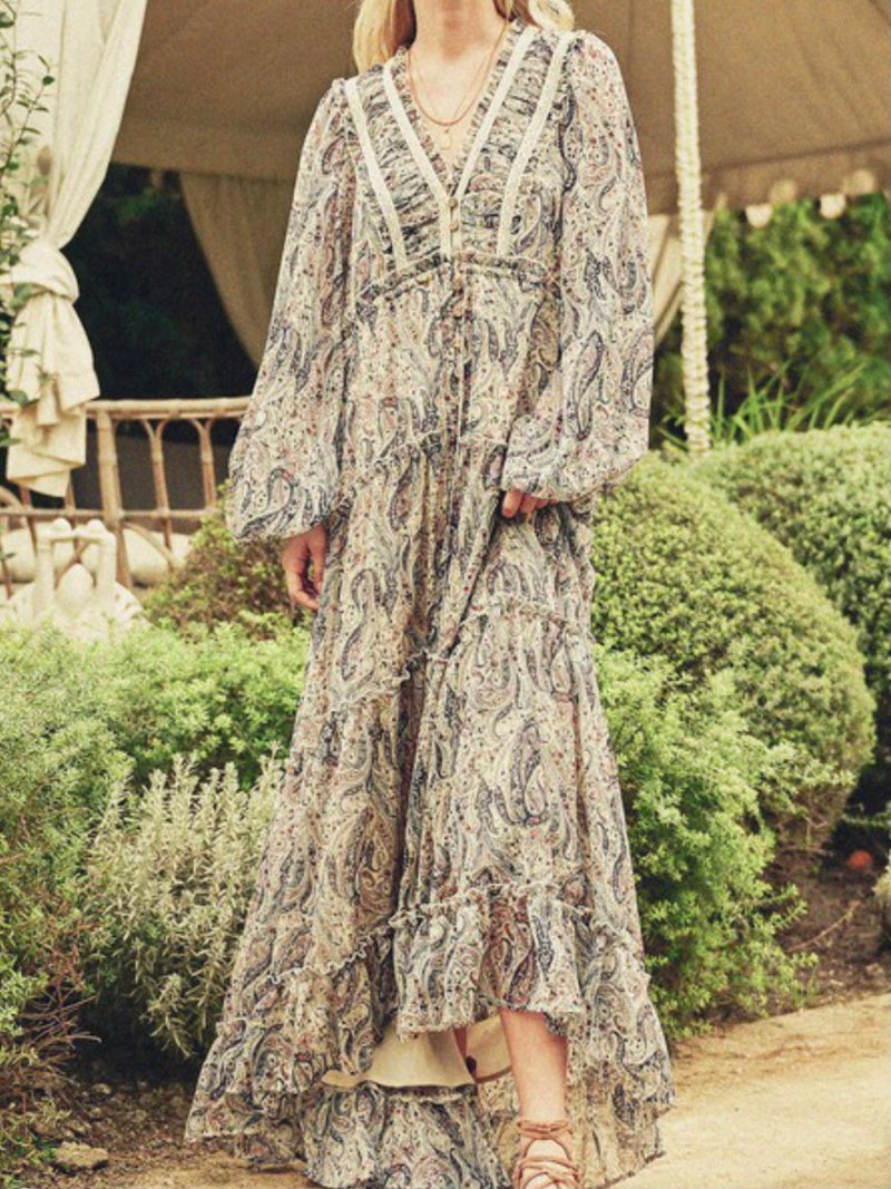 Ivory Blue Paisley Maxi Dress