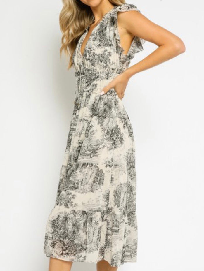 Painted Islands Ruffled Midi Dress