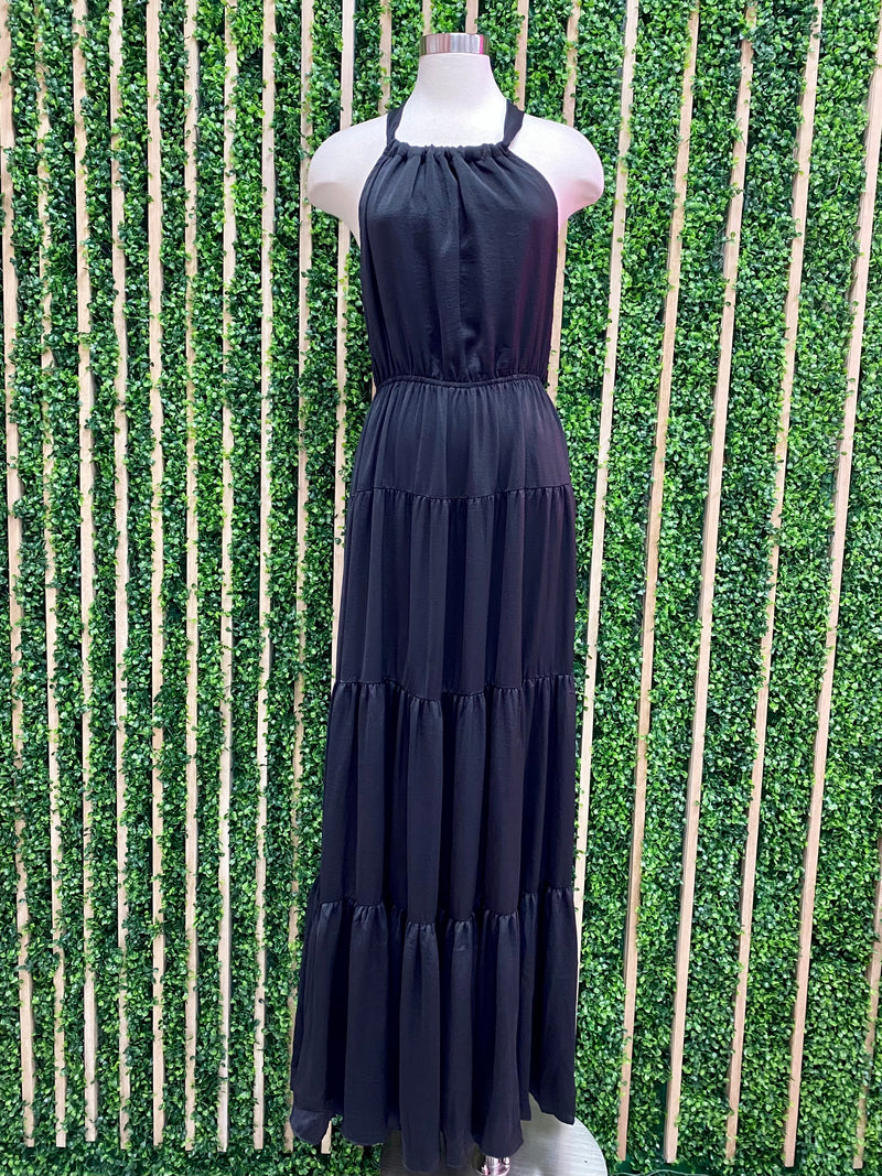 Black Tiered Halter Maxi Dress